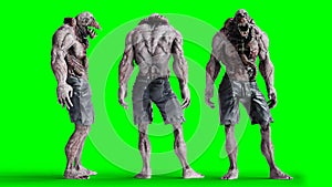 Scary, horror monster. Fear concept. green screen, isolate. 3d rendering.