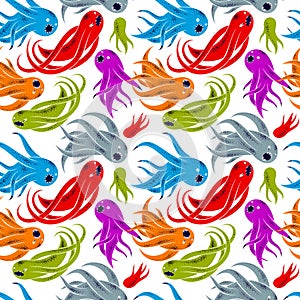 Scary horror monsters seamless vector textile pattern, beasts creatures endless wallpaper, stylish background for Halloween theme