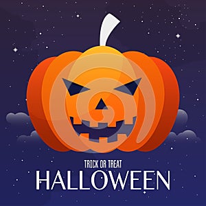 Scary Jack O Lantern halloween pumpkin on night background. Happy Halloween. Vector illustration.