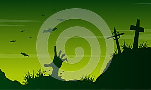 Scary landscape graveyard on Halloween