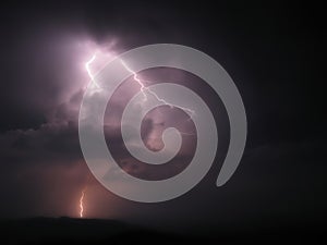 Scary lightning bolt into the night on storm