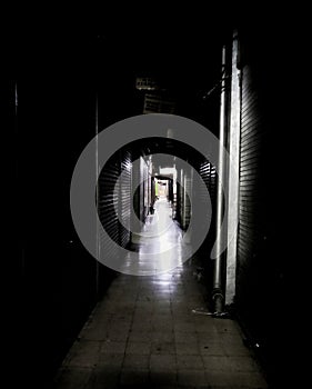 Scary long dark hallway