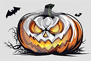 Scary looking Halloween pumpkin, white background