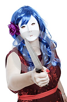 Scary masked woman with knife photo
