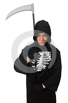 Scary monster with scythe isolated