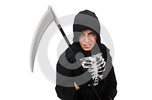 Scary monster with scythe isolated