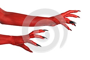 Scary monster on white background, closeup of hands. Halloween character