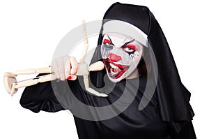 The scary nun in halloween concept