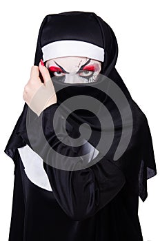 The scary nun in halloween concept