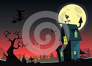 Cartoon haunted old house. Vetor illustration isolated photo