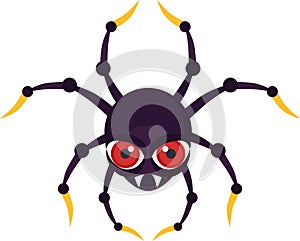 Scary purple vampire spider with big red eyes.