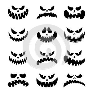 Scary silhouettes of pumpkin faces set. Halloween. Vector illustration