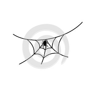 Scary spider web background. Cobweb background with spider. Halloween horror decoration. Spooky fear spiderweb. Simple