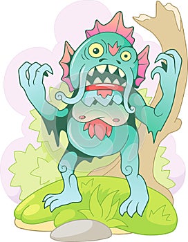 Scary swamp monster, funny illustration