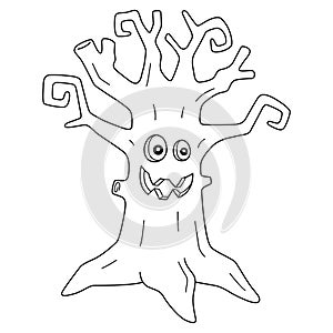 Scary Tree Halloween Coloring Page Isolated