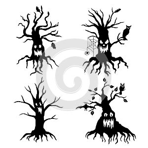 Scary tree silhouettes set