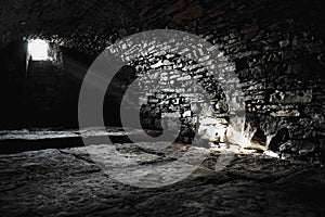 Scary underground, old castle cellar