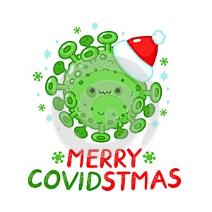 Scary virus cell in christmas hat character