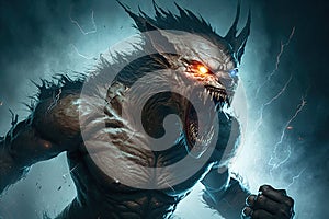 scary werewolf unleashing its full power, apart its enemies with claws and fangs