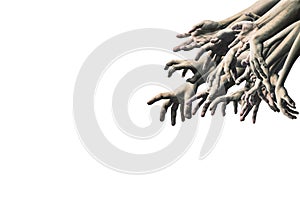 Scary zombie hand isolated on white background