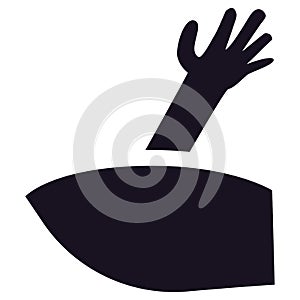 Scary zombie hand silhouette coming out from grave