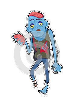 Scary Zombie Man with Brains Vector Illustration