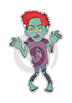 Scary Zombie Man Walking Flat Vector Illustration