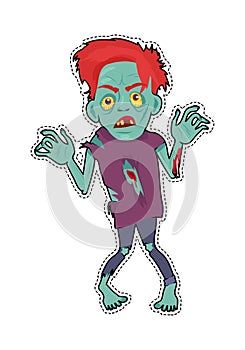 Scary Zombie Man Walking Flat Vector Illustration photo