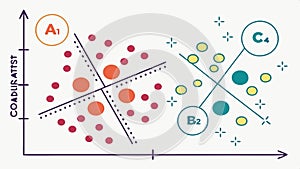 Labeled scatter plot, data analysis correlation graph point distribution vector design Generative AI photo