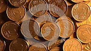 Scattered 20 Euro Cent Coins, Rotating Money Background