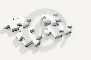 Scattered blank puzzles with white background, 3d rendering