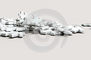 Scattered blank puzzles with white background, 3d rendering