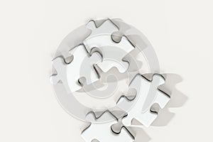 Scattered blank puzzles with white background, 3d rendering