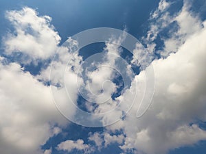 Scattered cloud clusters in a blue sky, blue sky background with white clouds