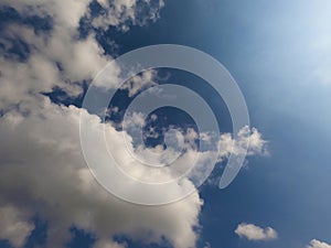 Scattered cloud clusters in a blue sky, blue sky background with white clouds