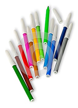 Scattered colored felt tip pens