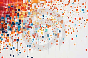 Scattered colorful squares on white