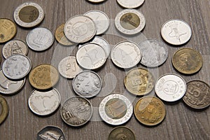 Scattered currency coins from varioys countries.