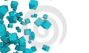 Scattered 3d turquoise cubes