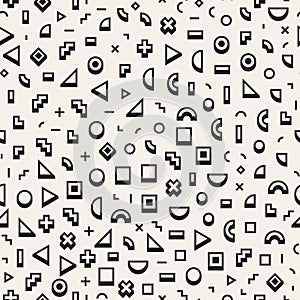 Scattered Geometric Shapes. Inspired by Memphis Style.