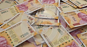Scattered Indian Rupee Banknote Pile