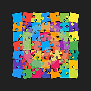 Scattered jigsaw puzzle colorful pieces or details