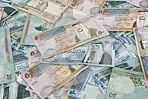 Scattered Jordanian banknotes