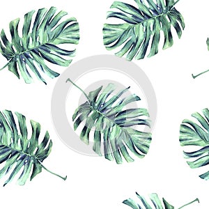 Scattered leaves monster seamless pattern