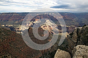 Scattered light and storms over the South Rim of the Grand Canyon.