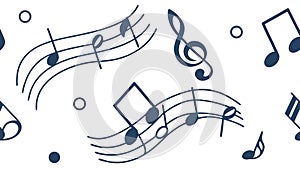 Scattered Musical Notes and Clefs Seamless Pattern, vector design Generative AI