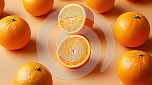 Scattered oranges of various sizes on the orange background pic