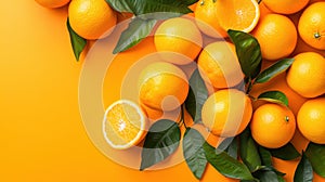 Scattered oranges of various sizes on the orange background pic