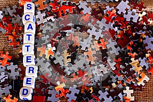 Scattered puzzle pieces photo