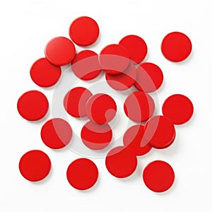 Scattered red circular objects on white background